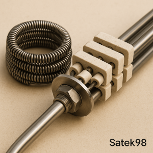 المنت صنعتی ساتک 98 ساخته شده از آلیاژ نیکل کروم و عایق سرامیکی، مناسب برای گرمایش دقیق در صنایع مختلف با دوام بالا و عملکرد ایمن.